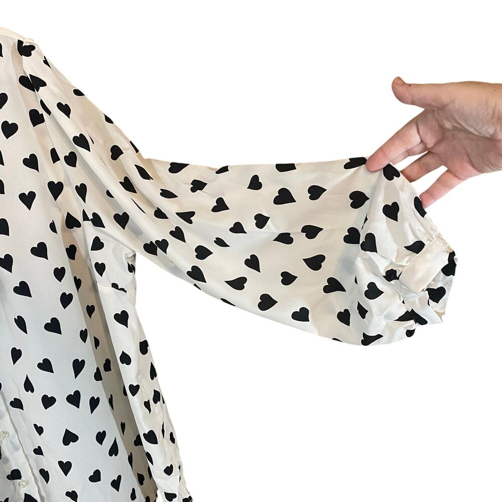 Eloquii Black Heart Print Tie Neck Blouse Size 20 Plus Romantic Chic feminine - Picture 5 of 7